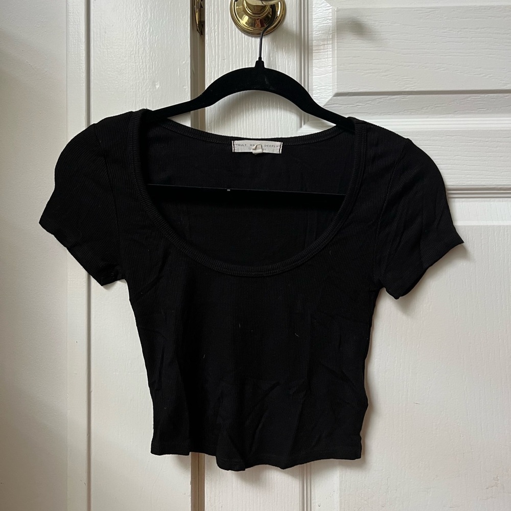 Urban Outfitters Cropped Black Scoopneck T Shirt